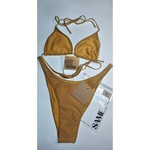 SAME  90s High Cut Faux Suede Bikini L Top XL Bottom NWT